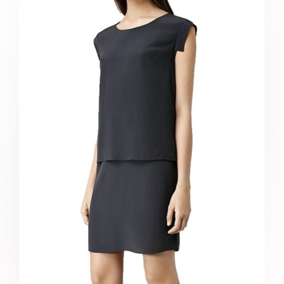 All Saints Nya SE Silk Crepe de Chine Shift Dress Dark Navy Blue Size 6 - Picture 9 of 9